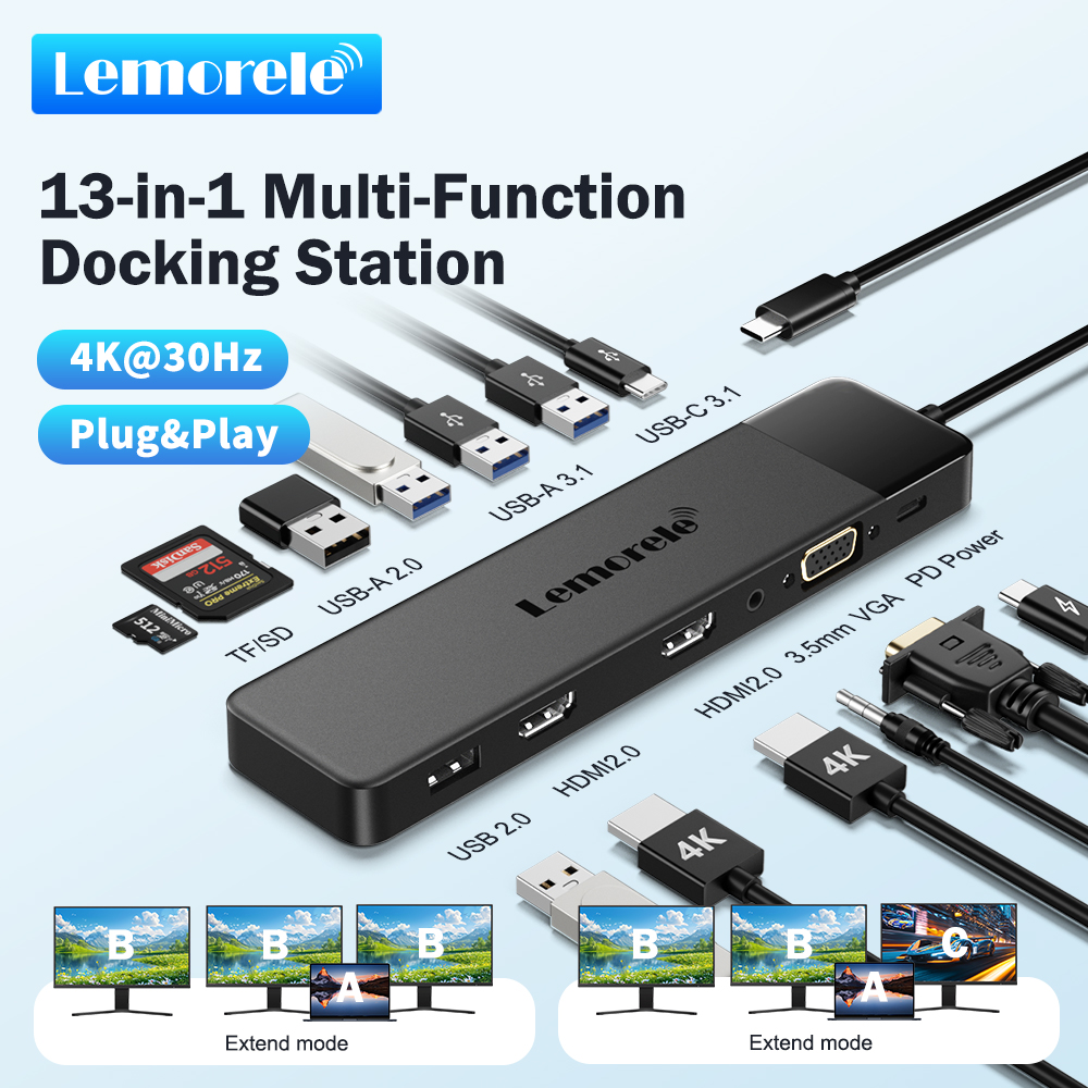 Docking Station Usb C - Lemorele 13-in-1 USB C HUB 4K30Hz